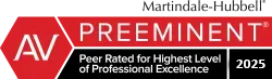 Martindale-Hubbell AV Preeminent 2025 rating badge in red, black, white, and gray