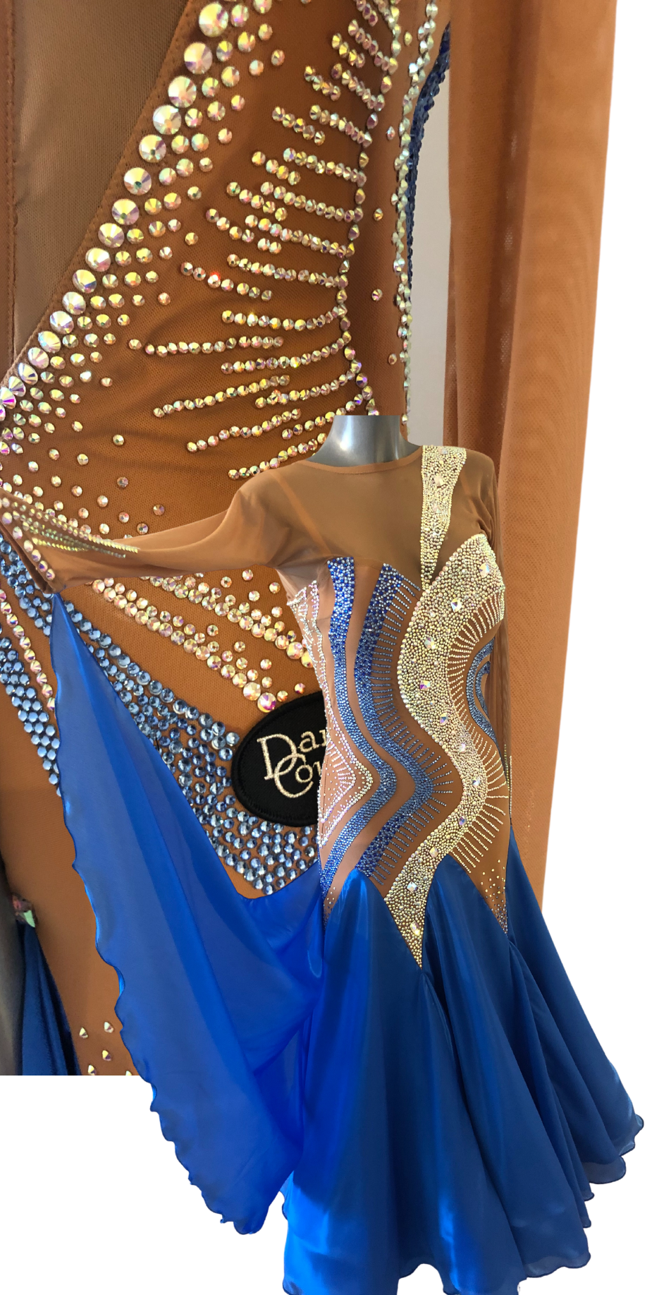 Electric Blue & Tan Competition Ballroom Dress