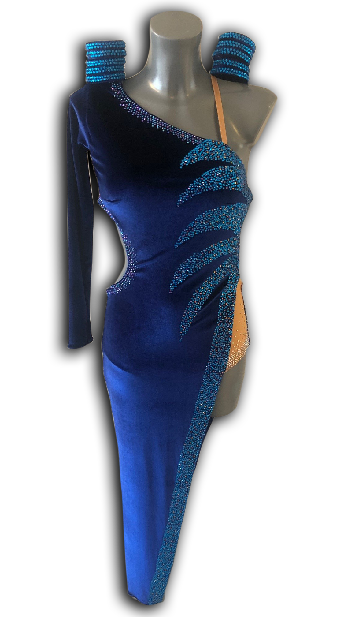 Navy Capri Blue Longline Latin Competition Dress Front