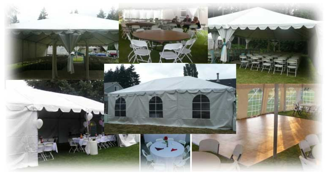A collage of pictures showing different types of tents
