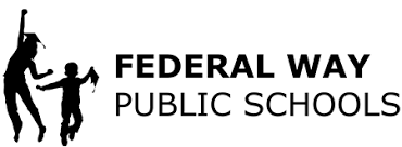The logo for federal way public schools is black and white.