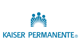 A blue kaiser permanente logo with three people on it
