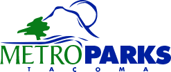 A logo for metroparks tacoma with a mountain and a tree