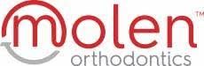 The logo for molen orthodontics is red and white.