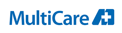 A blue multicare logo on a white background