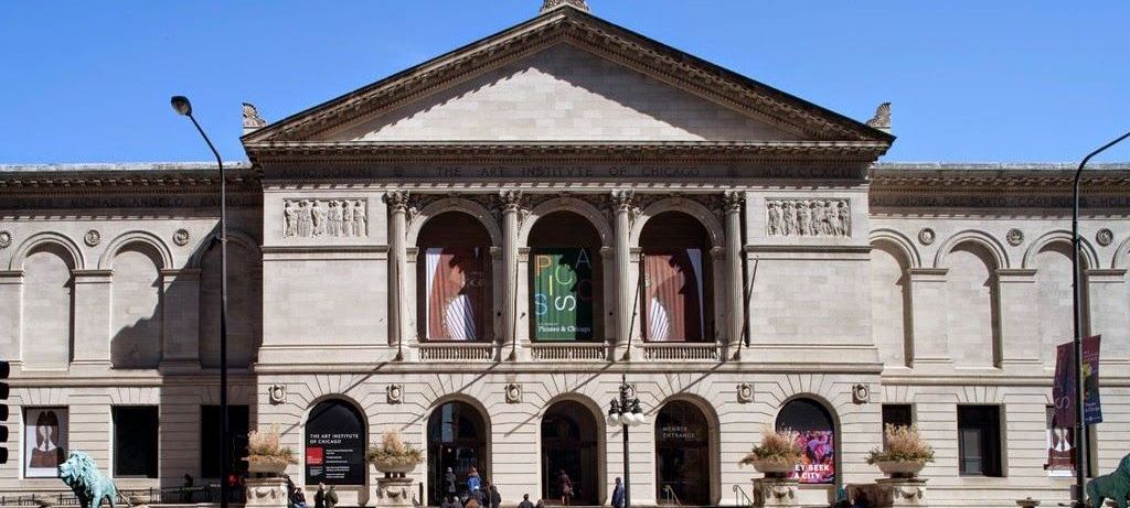 A large building with the word chicago on it