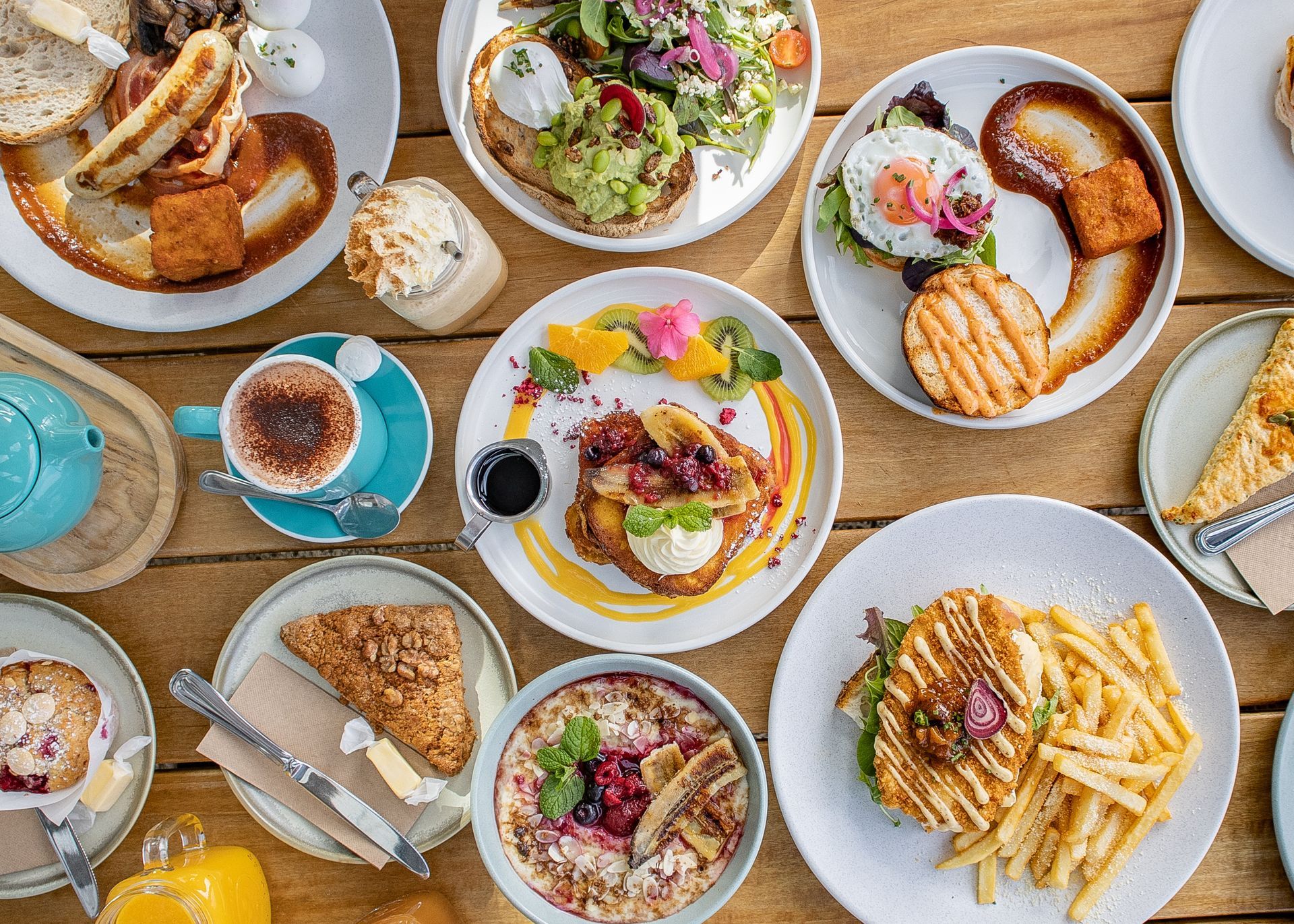 There are many different types of food on the table.