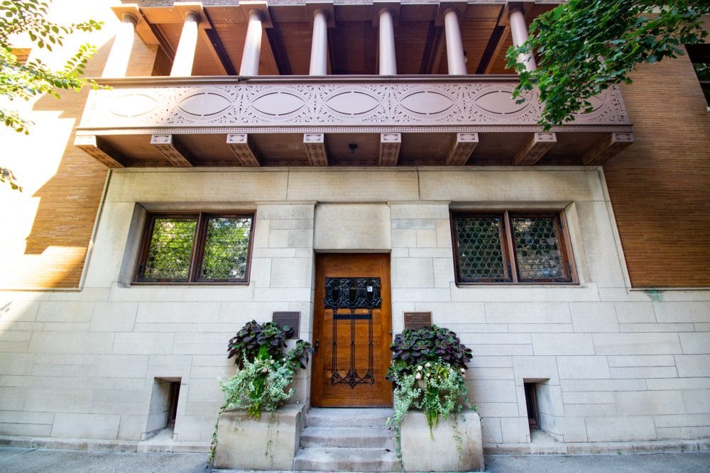 A building with a wooden door.