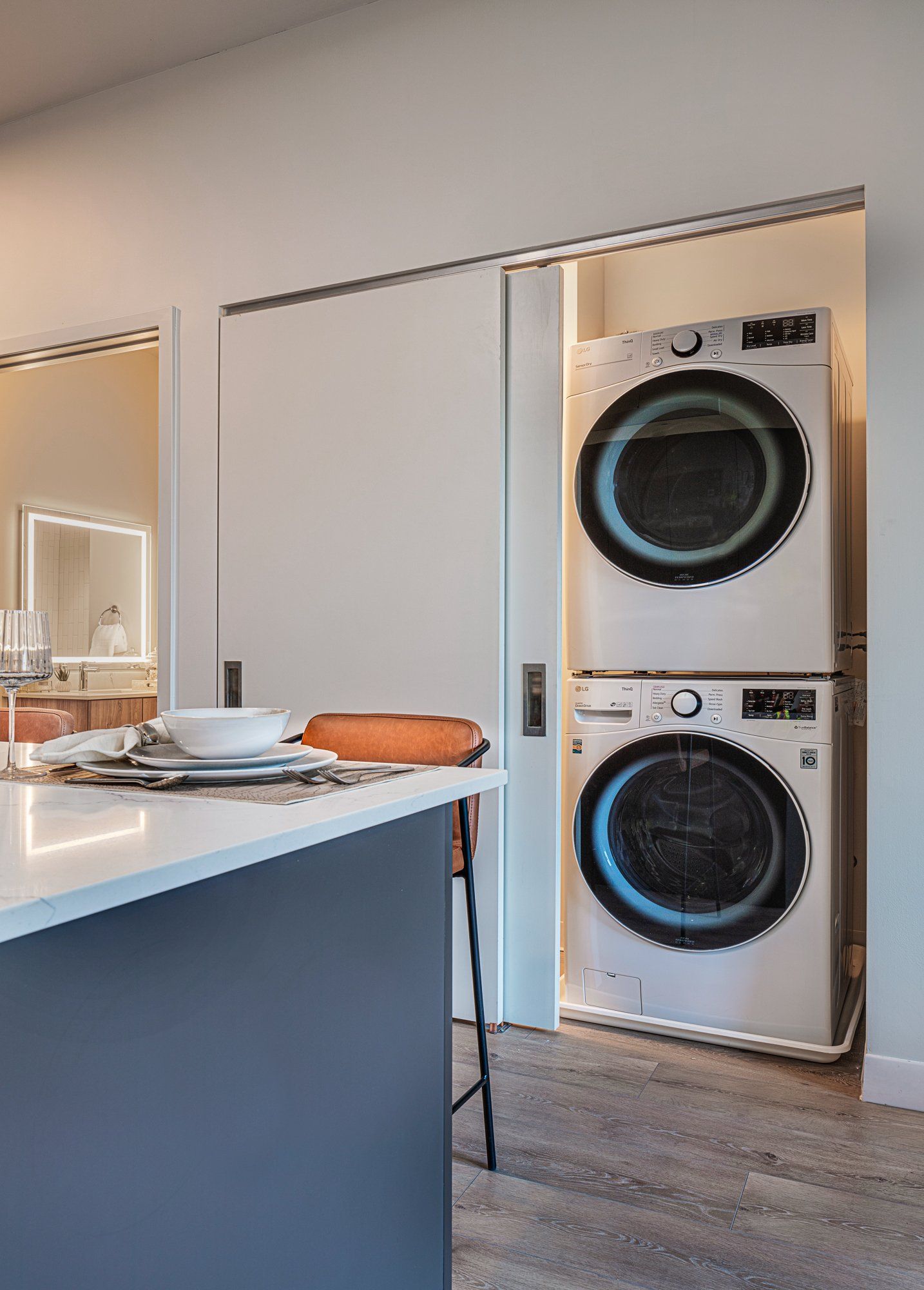 Apartment with stack up washer and dryer at Gild Apartment.