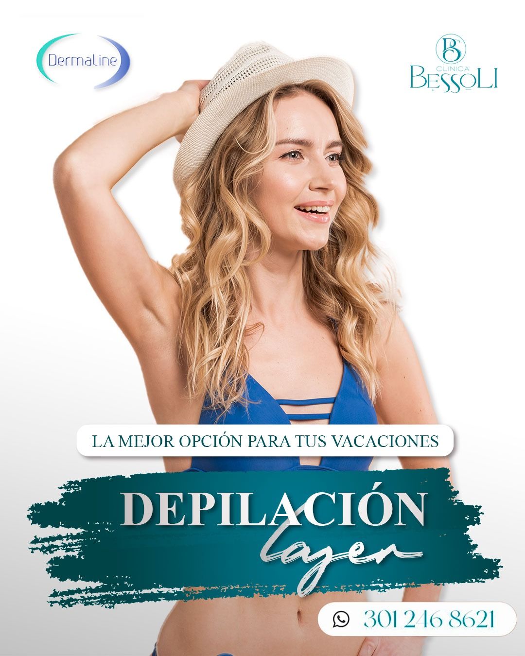 Mujer promocionando tratamiento de depilación láser