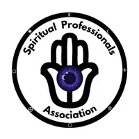 A logo for Seattle psychics association with a hamsa hand