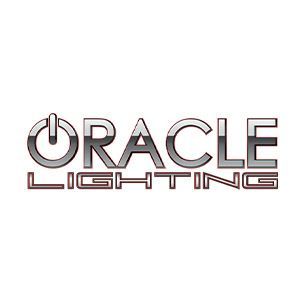 Oracle Lighting logo in metallic gray and red lettering on a white background
