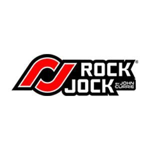 Rock Jock logo in black and red with John Currie name