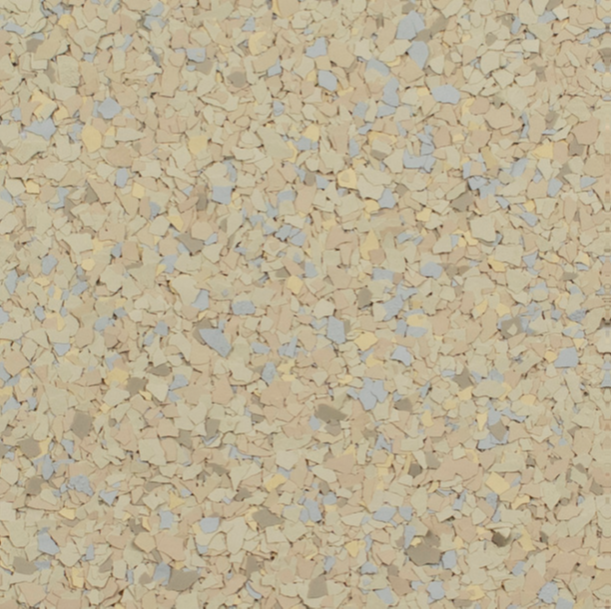 Tan and gray speckled flooring.