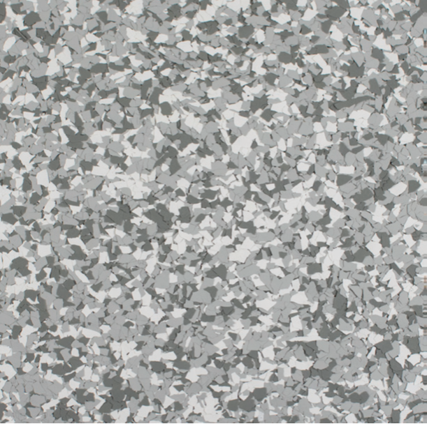 Gray and white speckled flooring.