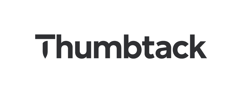 A black and white logo for thumbtack on a white background.