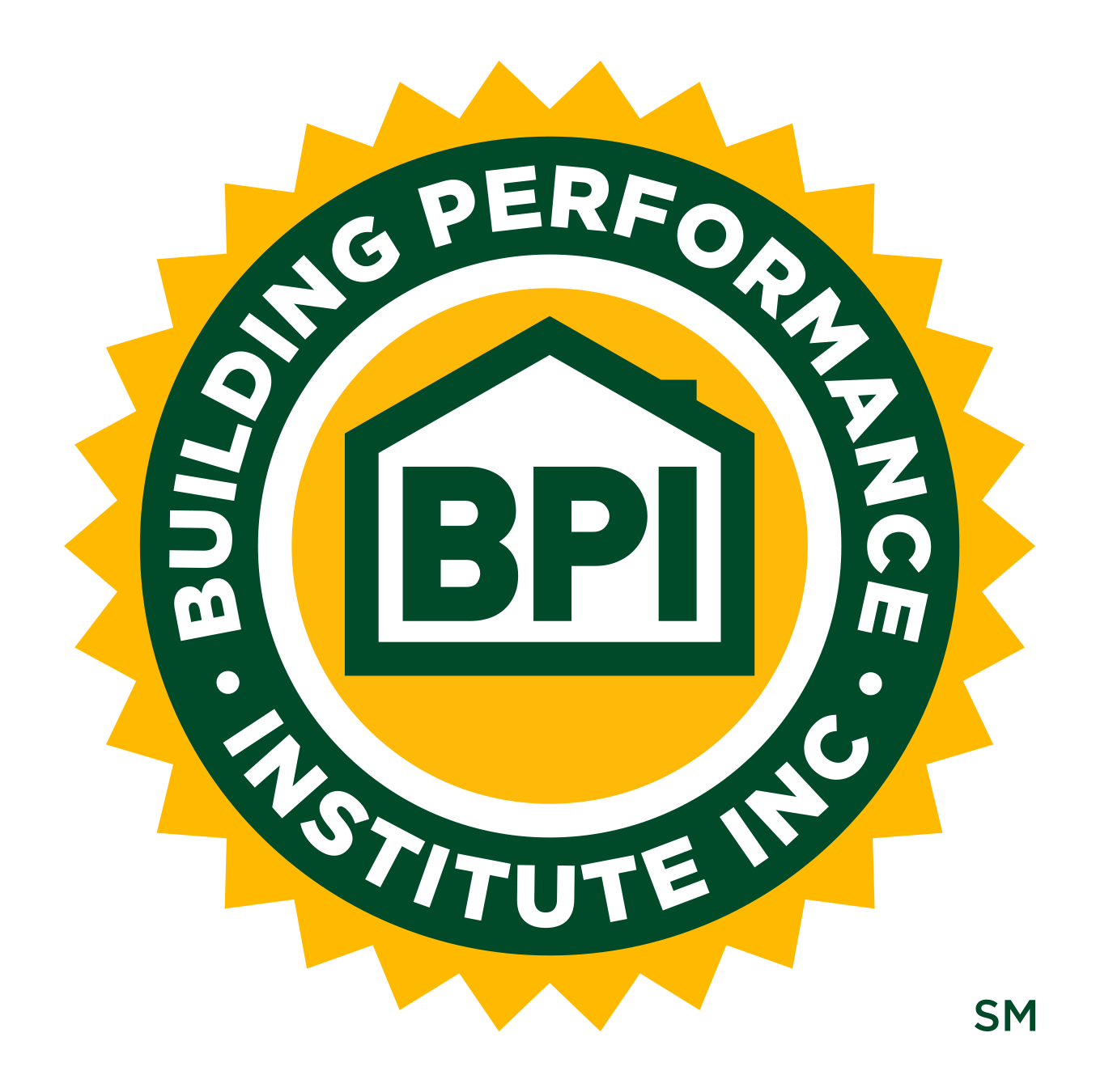 the building performance institute inc logo is green and yellow