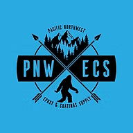 Logo for Pacific Northwest Epoxy & Coatings Supply: Black text and graphics on a teal blue background.