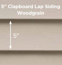 5-inch woodgrain clapboard lap siding with a vertical 5-inch measurement arrow