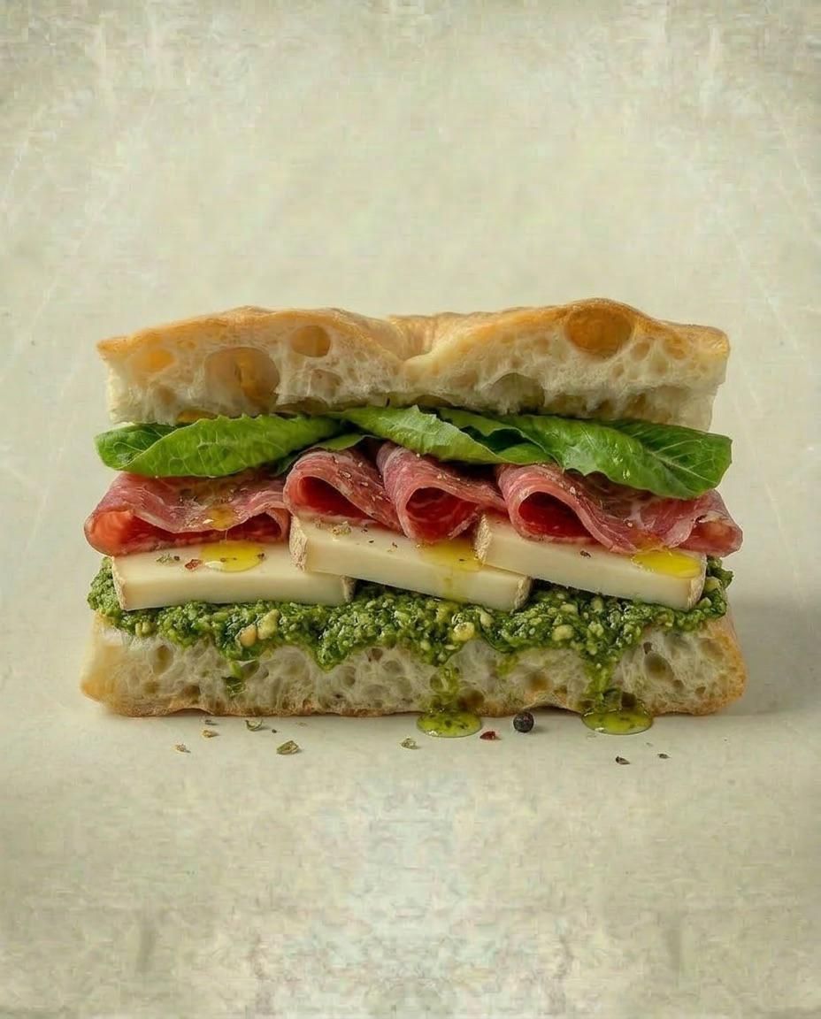 Panino con lattuga, pomodoro, formaggio e affettati su pane rustico