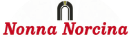Logo per “Nonna Norcina” in caratteri rossi con slogan verde oliva su sfondo crema.