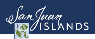 The logo for san juan islands is blue and white