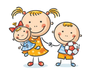 Illustration of a sibling set with three children - two girls and a boy