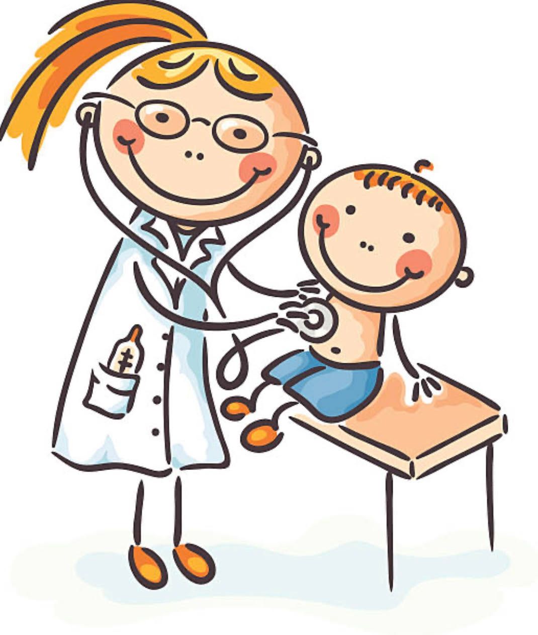 Illustration of a doctor listening to a child's heart with a stethoscope