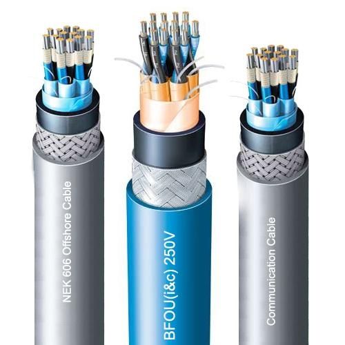 Three different types of cables are shown on a white background