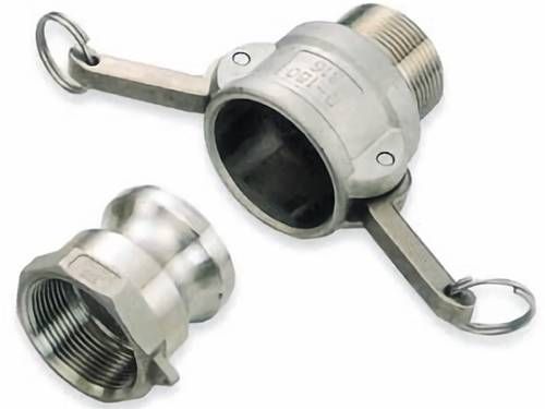 A couple of stainless steel pipe fittings on a white background.