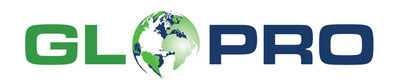 A logo for glopro with a globe in the middle