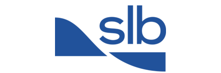 A blue and white logo for slb on a white background.