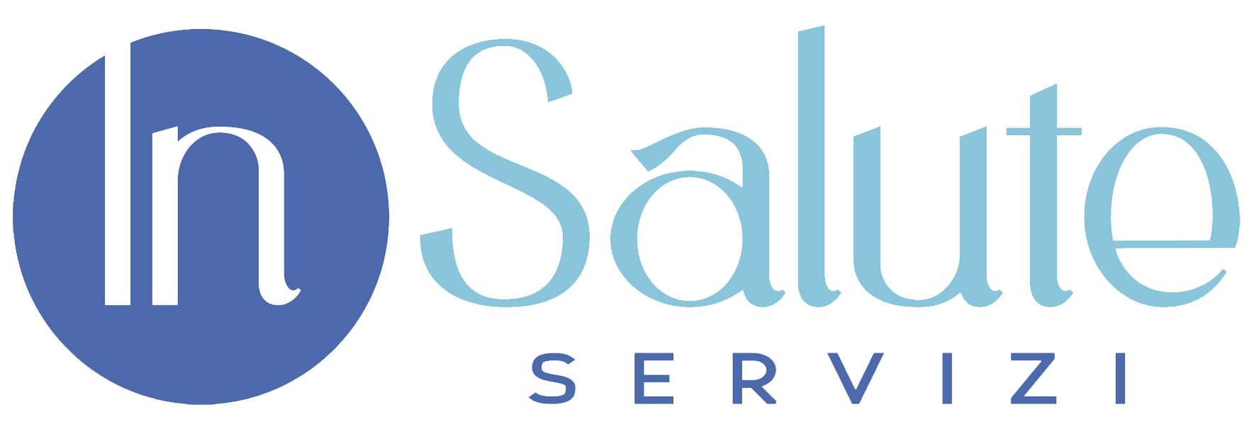 Logo InSalute Servizi con testo blu e bianco e icona circolare blu
