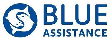Logo di Blue Assistance con icona circolare di un delfino blu e testo blu in grassetto.