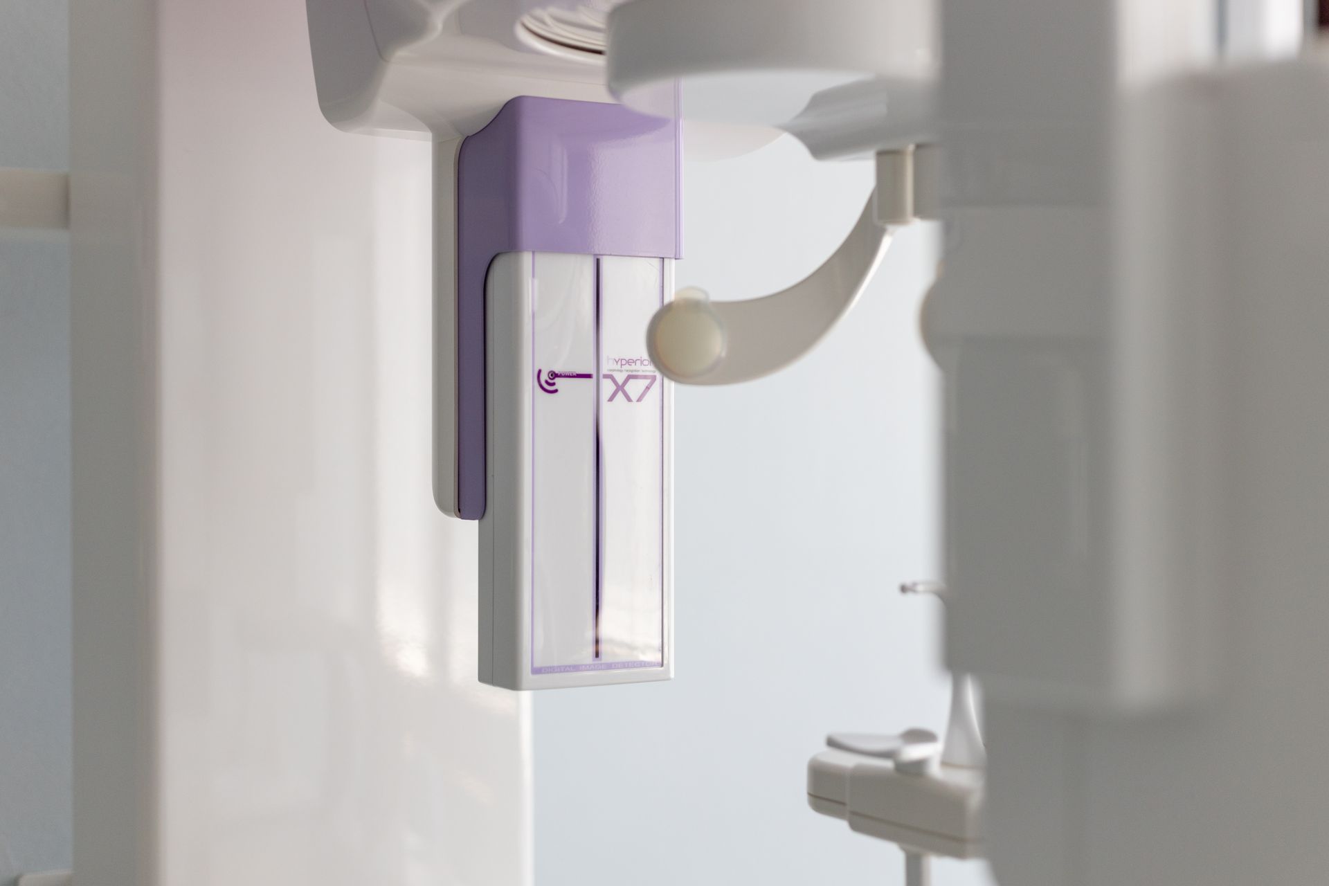 Dispenser a parete viola e trasparente con interno bianco brillante.