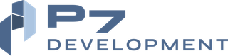 Logo for P7 Development featuring a stylized, blue geometric building icon next to the text "P7 DEVELOPMENT".