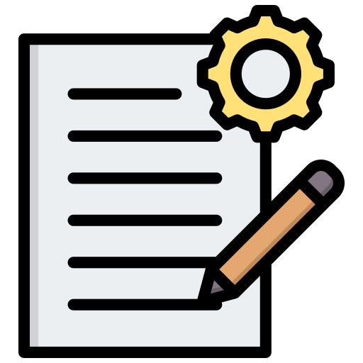 Document with pencil and gear icon, suggesting editing or document settings
