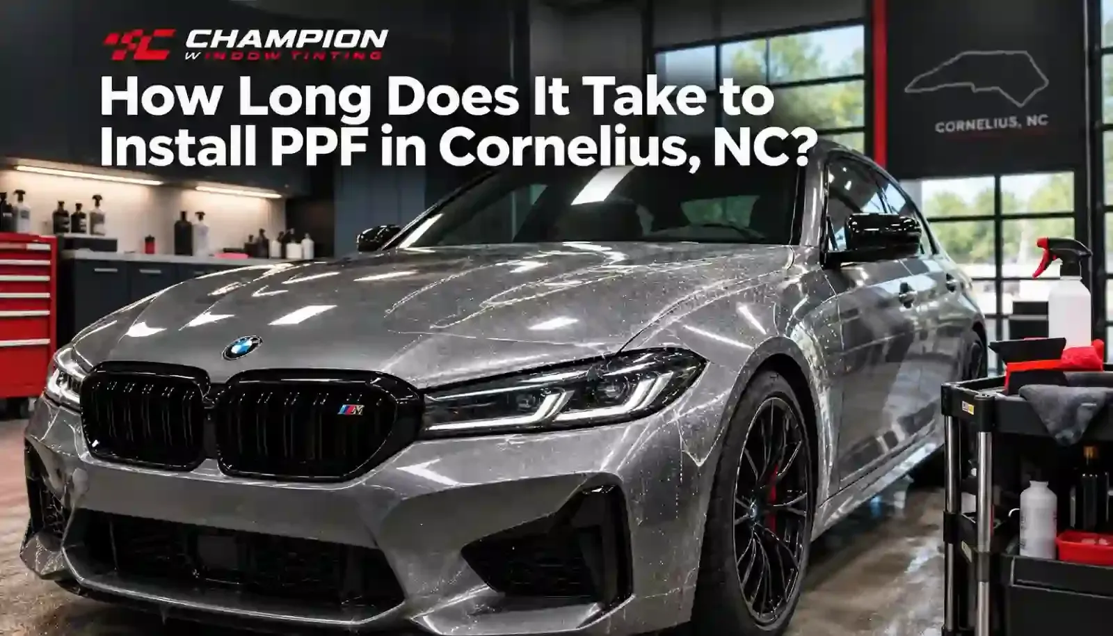 PPF installation on a vehicle in Cornelius, NC at Champion Window Tinting