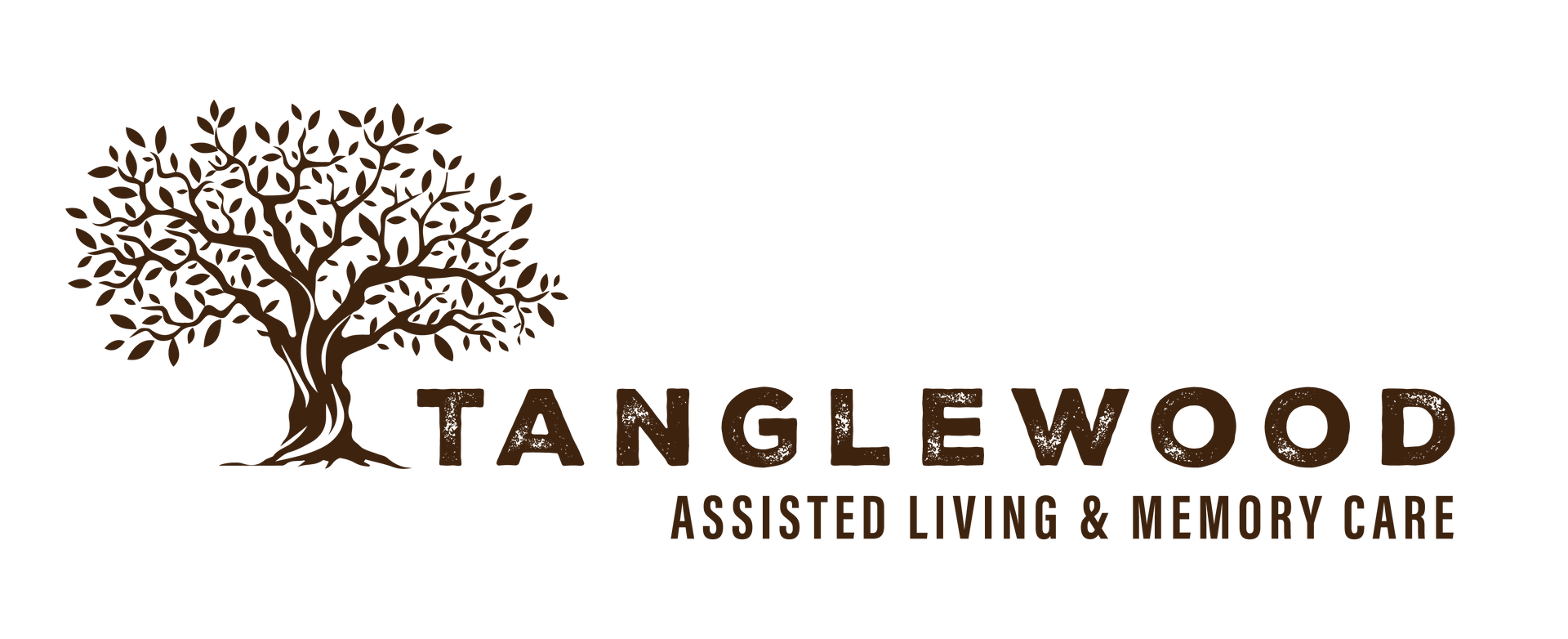 Logo for Tanglewood Assisted Living & Memory Care featuring a tree and text.