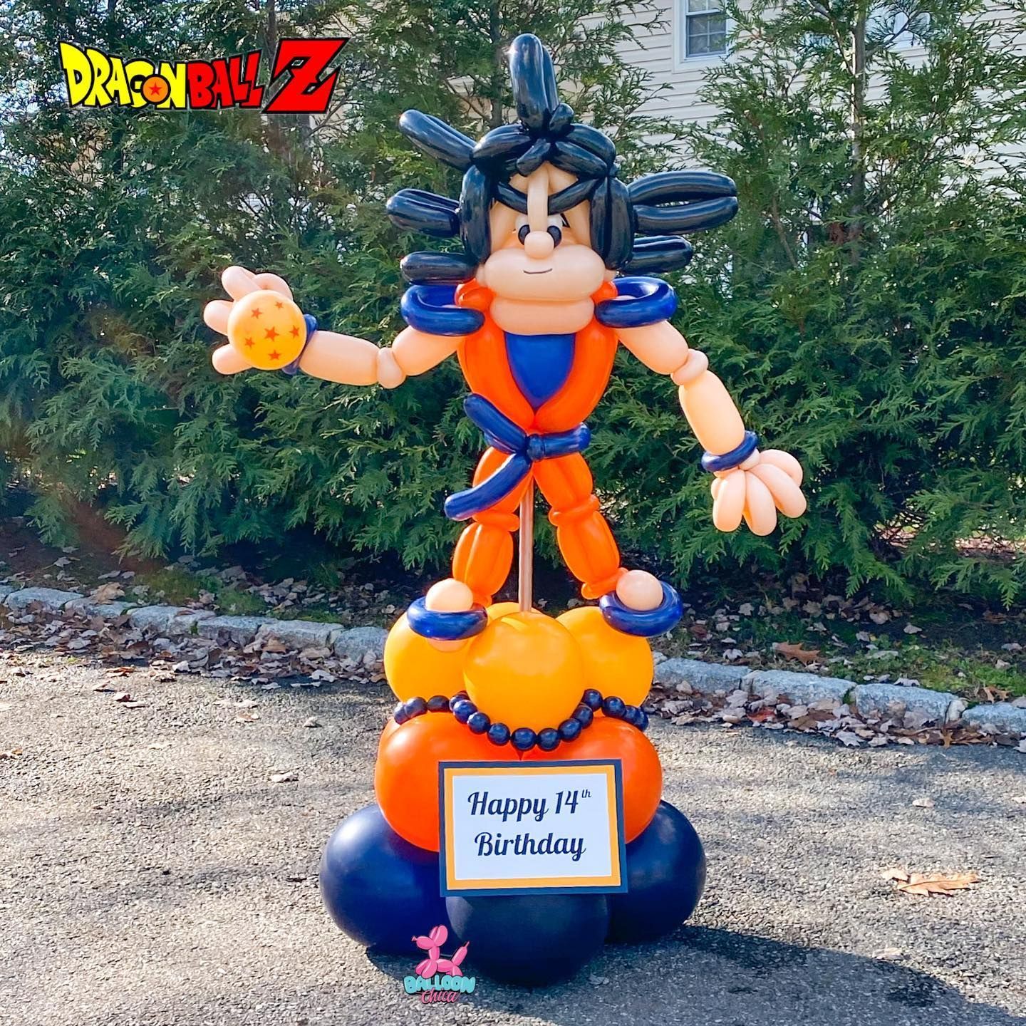 a dragon ball z character made out of balloons