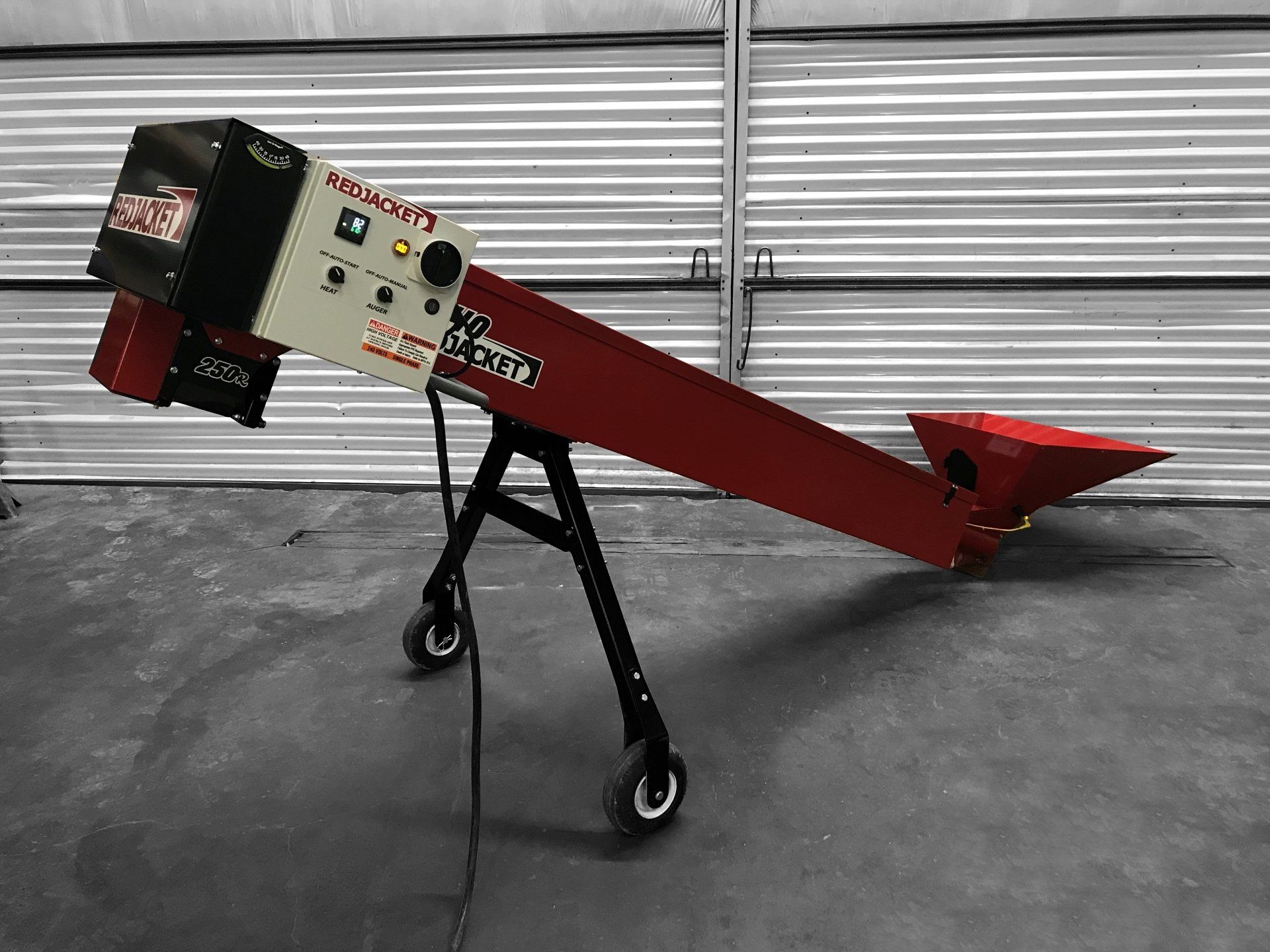Redjacket electric grain roaster with its control panel and grain hopper