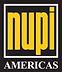 Logo of Nupi Americas in yellow text with a white border on a black background.