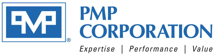 PMP Corporation logo with a blue square containing