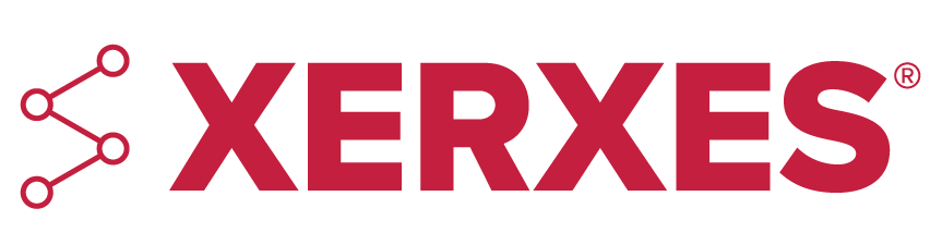 Xerxes logo with red text and connected circle graphic.