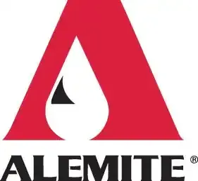 Red and black Alemite logo with a stylized
