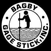 Bagby Gage Stick, Inc. logo: Person with pole gauging water. White circle with black text and illustration.