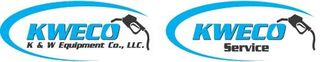 Two logos for Kweco, one for K&W Equipment Co., LLC, and one for Service, with a blue oval and gas nozzle.