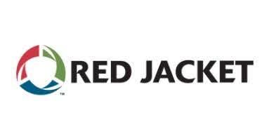 Red Jacket logo with abstract colorful shape and text.