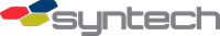 Syntech logo with a colorful abstract shape to the left and gray text.