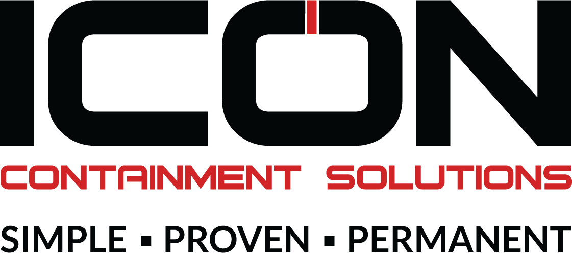 Logo for ICON Containment Solutions. Black letters, red accents. Below is